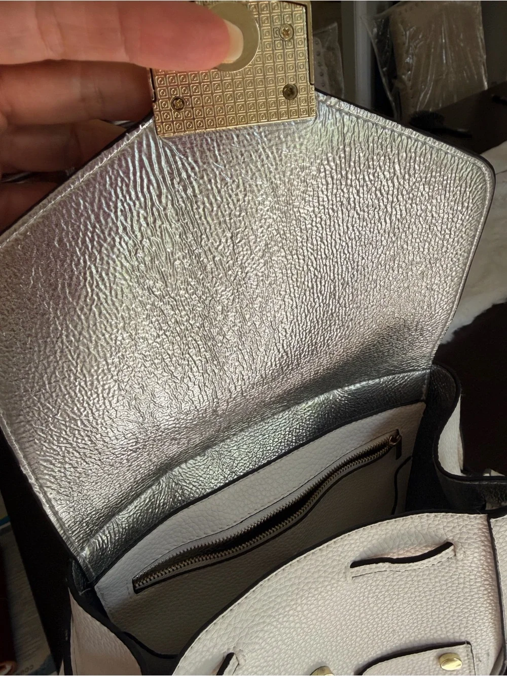 Steve Madden Cream Textured Backpack with Gold Hardware